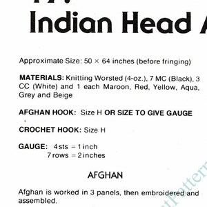 Vintage Crochet Afghan American Indian Blanket Pattern PDF Instant Digital Download Indian Chief Head Throw 4 Ply afbeelding 7
