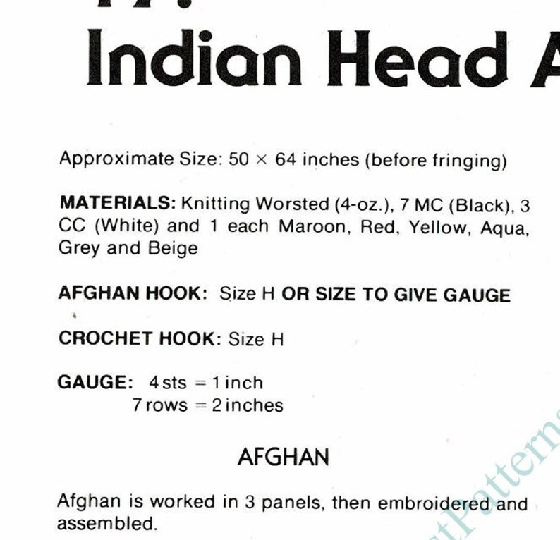 Vintage Crochet Afghan American Indian Blanket Pattern PDF Instant Digital Download Indian Chief Head Throw 4 Ply afbeelding 7
