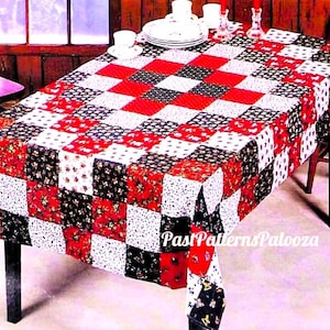 Vintage Sewing Pattern Christmas Tablecloth Patchwork Squares Trip Around The World PDF Instant Digital Download 93x60" Table Cover