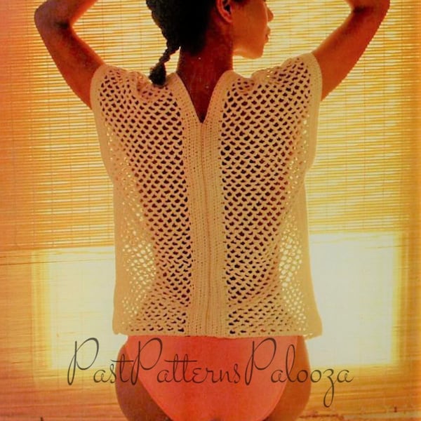 Vintage Crochet Pattern Mesh Beach Bolero Top Bikini Cover Up PDF Instant Digital Download 1970s Boho Sleeveless Lace Top Easy Beginners