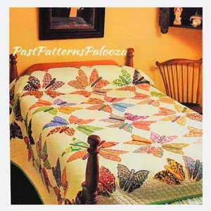 Vintage Sewing Pattern Butterfly Blocks Bed Quilt PDF Instant Digital Download Pretty Appliqued Butterflies Clamshell Quilting 90x90