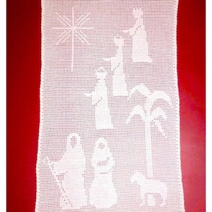 Vintage Filet Crochet Pattern Christmas Nativity Scene Panel or Wall Hanging PDF Instant Digital Download Cotton Thread Heirloom Project