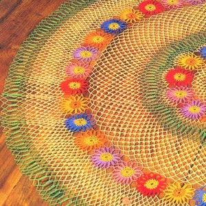 Vintage Crochet Pattern Colorful Rainbow Daisies Doily PDF Instant Digital Download Table Centerpiece Mat Daisy Motifs Cotton Thread