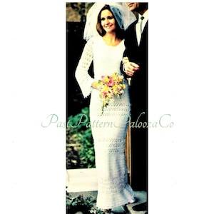 Vintage Crochet Pattern Elegant Wedding Dress Gown Bell Sleeves Pearls Trim PDF Instant Digital Download Heirloom Quality 4 Ply
