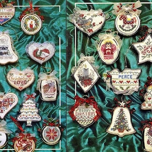 Vintage Cross Stitch Patterns Mini Framed Christmas Ornaments PDF Instant Digital Download 30 Designs Bells Angels Peace Joy Love 2-3 Inch