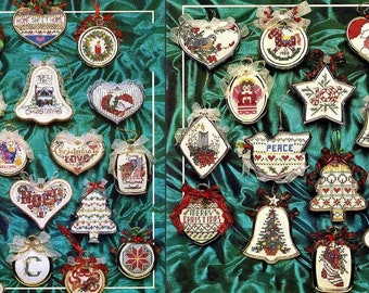 Vintage Cross Stitch Patterns Mini Framed Christmas Ornaments PDF Instant Digital Download 30 Designs Bells Angels Peace Joy Love 2-3 Inch