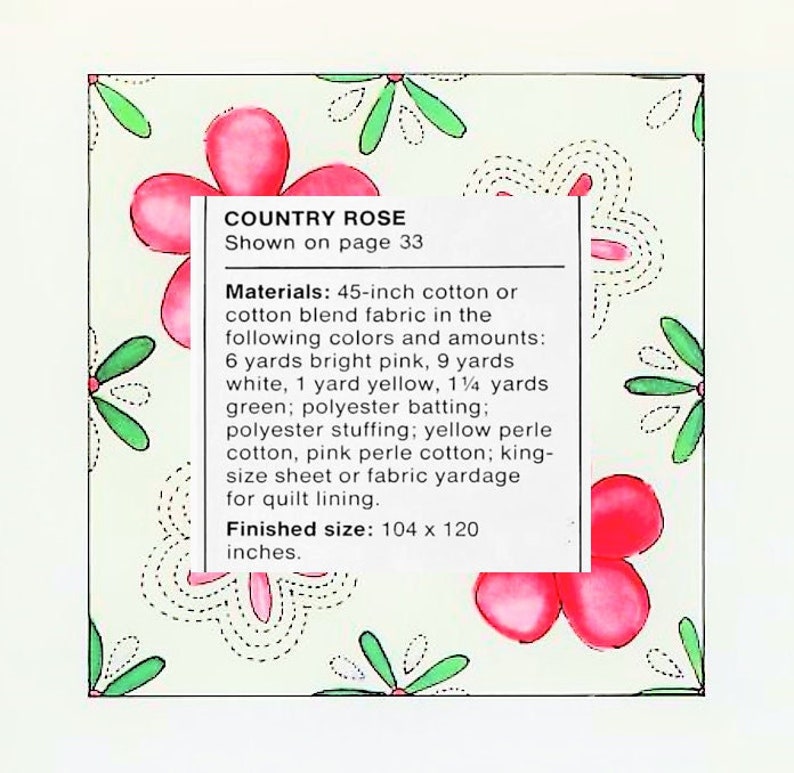 Vintage Sewing Pattern Country Rose Flowers Bed Quilt PDF Instant Digital Download Full Bloom Roses Cotton Applique Block Quilting 104x120 immagine 2