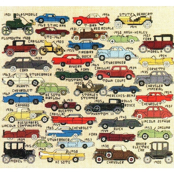 Vintage Cross Stitch Patterns Mini Classic Cars Motifs PDF Instant Digital Download Embroidery 35 Retro Automobile Designs A1