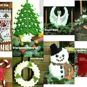 Vintage Christmas Macrame Patterns Deck The Halls Book PDF Instant Download 1970s Retro Boho Holiday Wreath Angel Snowman Candy Canes Bows