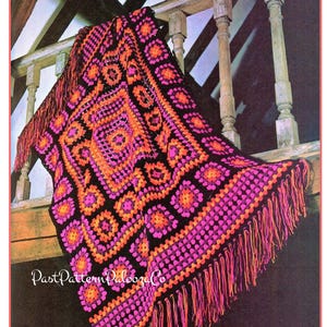 Vintage Crochet  Pattern Bright Mexican Granny Square Afghan Coverlet PDF Instant Digital Download Crocheted Colorful Throw Blanket 40x60