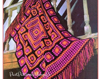 Vintage Crochet Pattern Bright Mexican Granny Square Afghan