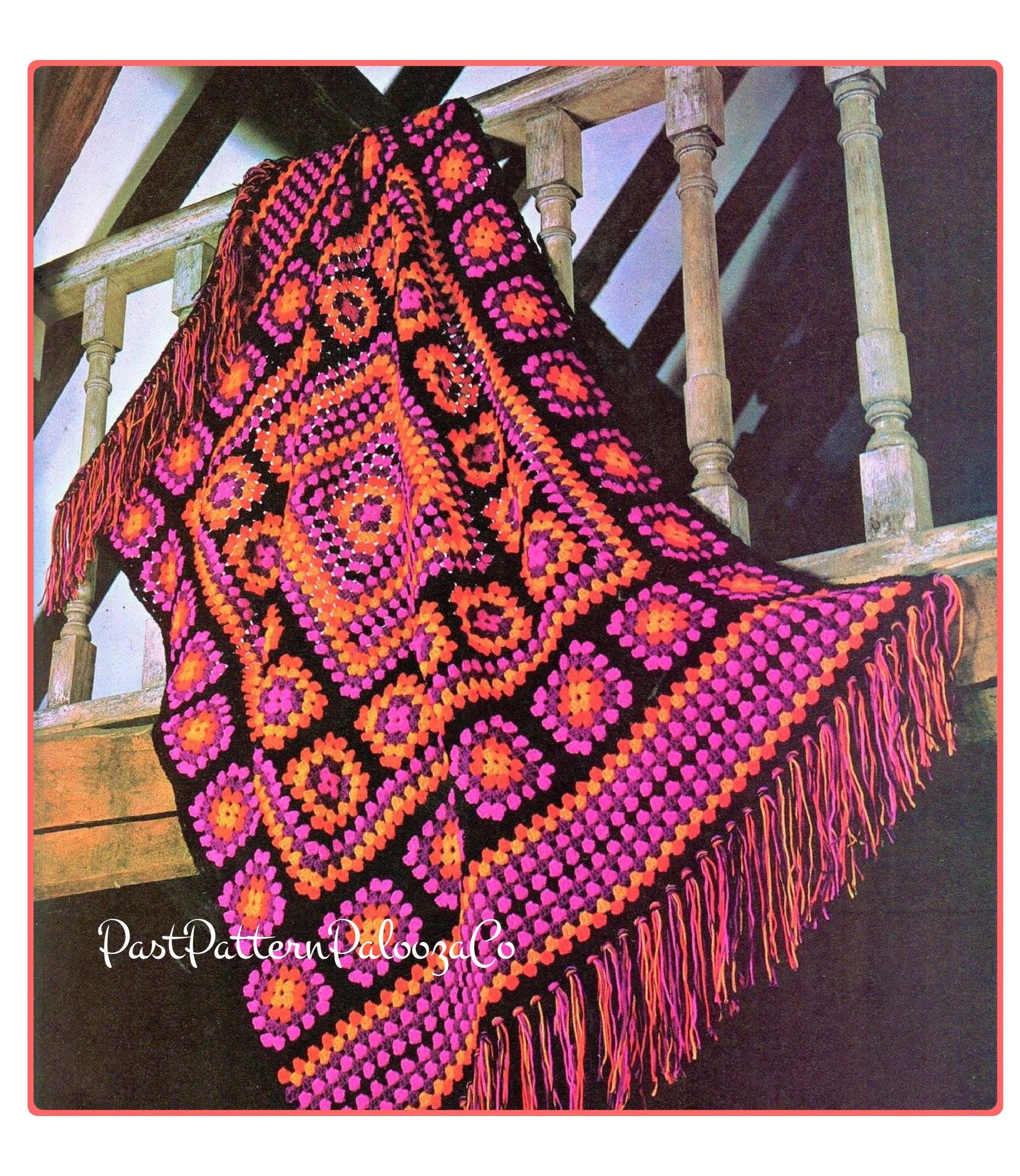 Vintage Crochet Pattern Bright Mexican Granny Square Afghan
