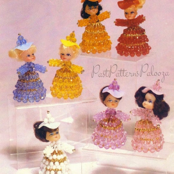 Vintage Beading Pattern 3" Little Women Safety Pin Beaded Dolls PDF Instant Digital Download Bead Craft