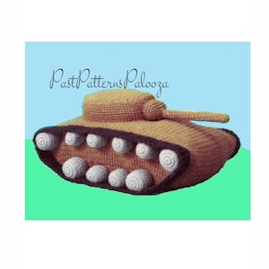 Vintage Crochet Pattern 24&quot; Army Tank Soft Toy or Bed Decor Pillow PDF Instant Digital Download Plush War Tank Amigurumi 10 Ply