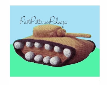 Vintage Crochet Pattern 24" Army Tank Soft Toy or Bed Decor Pillow PDF Instant Digital Download Plush War Tank Amigurumi 10 Ply