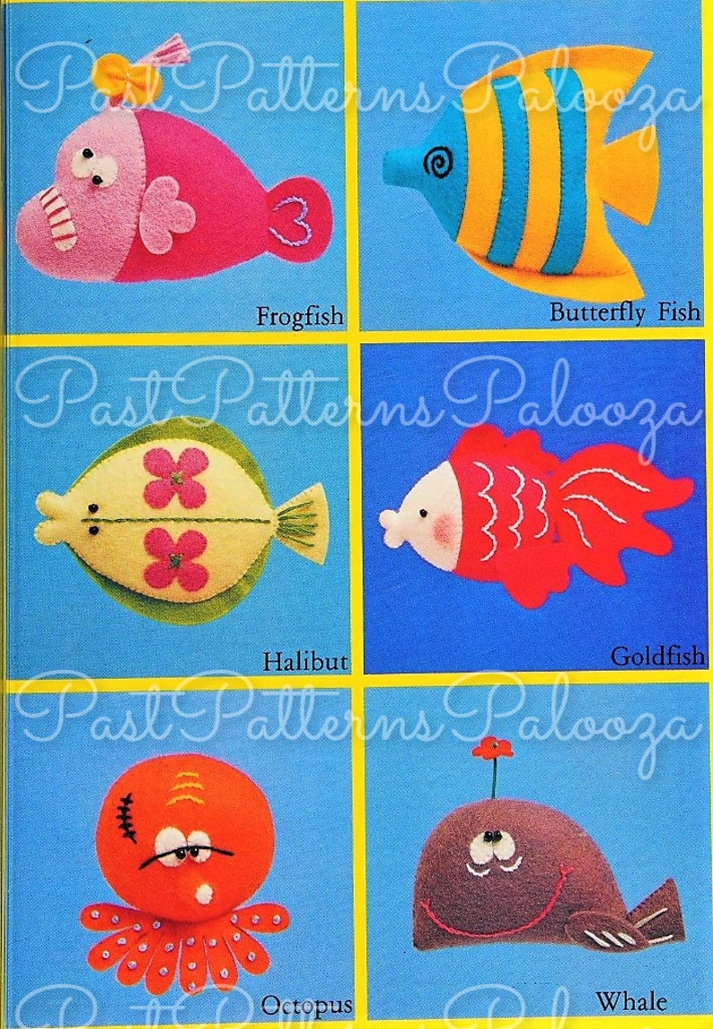 Mini Fish Pattern Vintage Sewing Pattern Mini Felt Fish Sealife Soft Dolls 12 Figures 2 ...