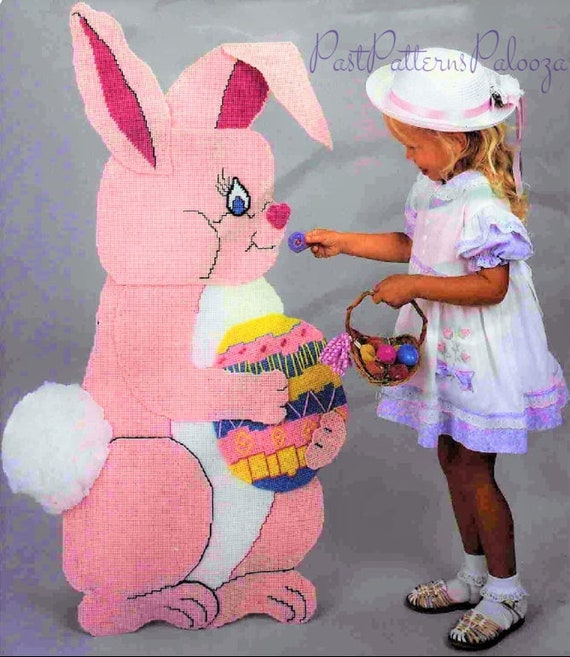Vintage Plastic Canvas Pattern Giant 44" Large As Life Easter Bunny Front Door Stand Wall Hanging PDF Instant Digital Download Child Sized