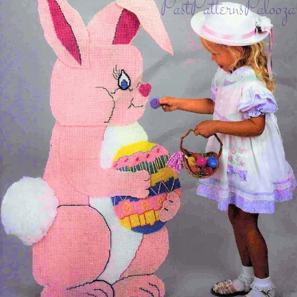 Vintage Plastic Canvas Pattern Giant 44" Big As Life Easter Bunny Front Door Stand or Wall Hanging PDF Instant Digital Download Child Sized