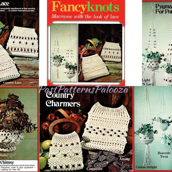 Vintage Macrame Patterns Fancy Knots Macrame Lace Purses Handbags Plant Hangers PDF Instant Digital Download 14 Projects