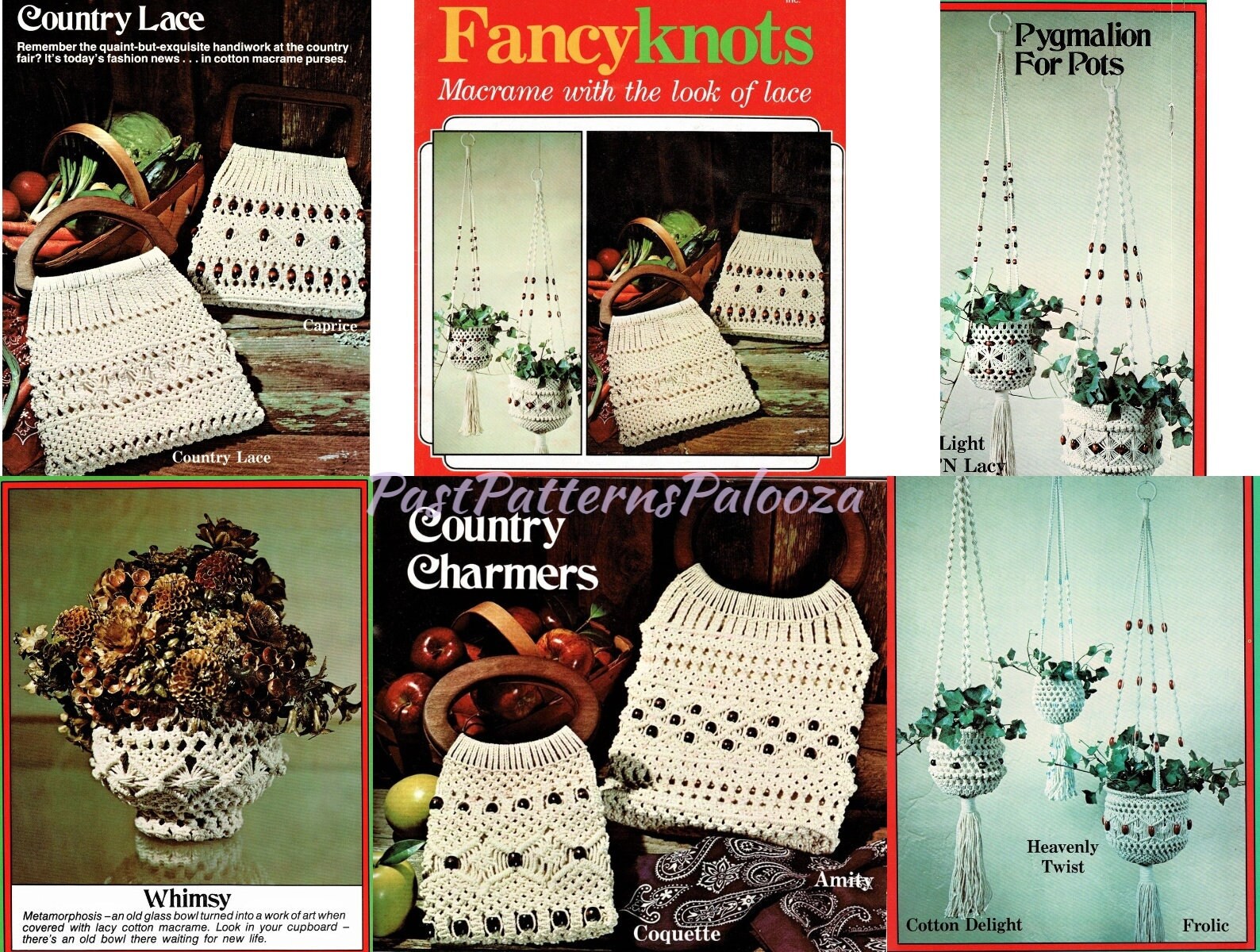 Vintage Macrame Patterns Fancy Knots Macrame Lace Purses Handbags Plant ...