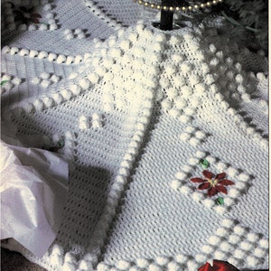 Vintage Crochet Pattern 54&quot; Snowdrift Tree Skirt PDF Instant Digital Download Puff Stitch Diamonds Poinsettias Christmas Tree Skirt 10 Ply