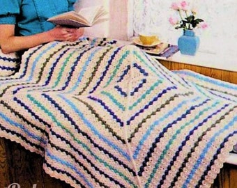 Vintage Crochet Pattern Striped Triangles Square Afghan Blanket and Pillow Set PDF Instant Digital Download 54" 10 Ply