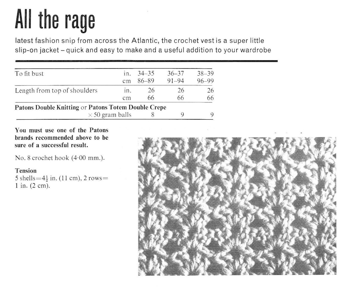 Vintage Crochet Pattern Womens Long Vest Waistcoat Buttonless Slip on ...