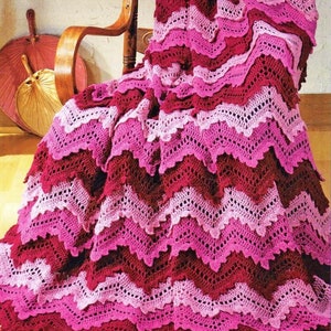 Vintage Crochet Pattern Ripple Afghan Pattern PDF Instant Digital Download Chevron Zig Zag Lace Blanket 63x72 5 Ply