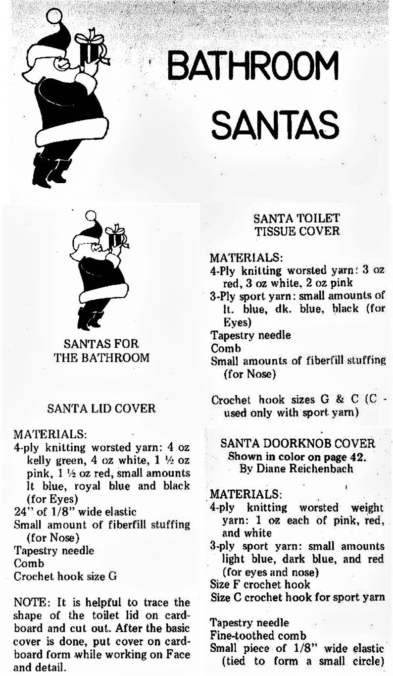 Vintage Crochet Pattern Christmas Bathroom Santa Claus Set Etsy