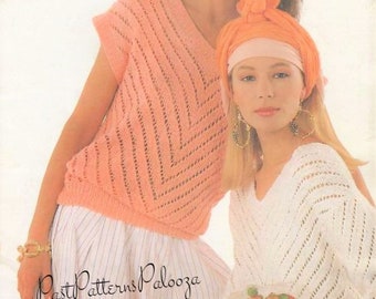 Vintage Knitting Pattern Womens Loose Knit Cotton Summer Tops Openwork Lace Short & Long Sleeved PDF Instant Digital Download