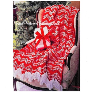 Vintage Crochet Pattern Christmas Candy Cane Ripple Afghan Pattern PDF Instant Digital Download Holiday Peppermint Throw Blanket 10 Ply