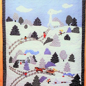 Vintage Sewing Pattern Calico Country Village Appliqué Quilt Blanket Victorian Winter Wonderland Scene PDF Instant Digital Download