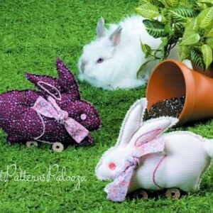 Vintage Sewing Pattern 9&quot; Calico Country Bunnies Soft Sculpture Fabric Centerpiece or Toys PDF Instant Digital Download Easter Bunny Decor