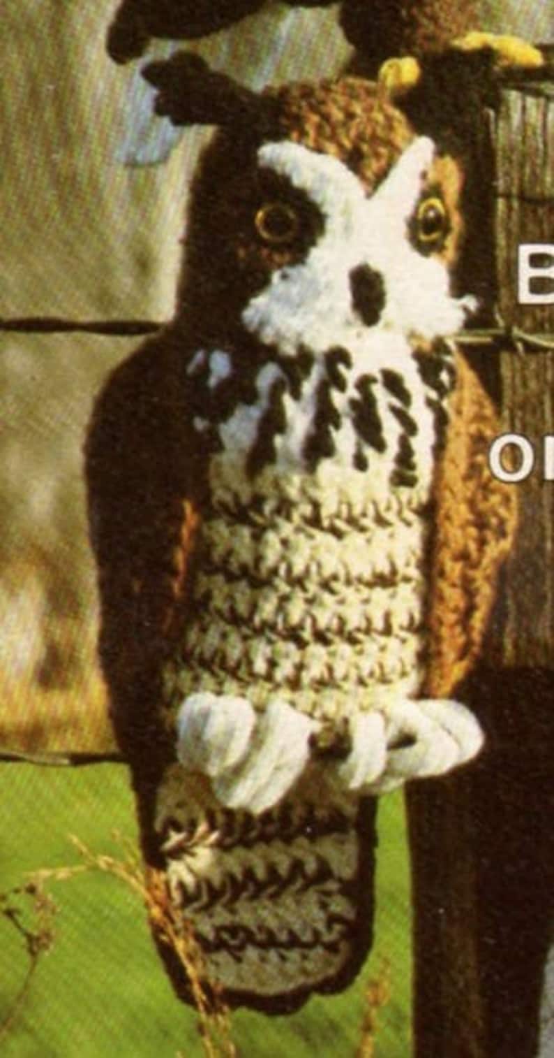 Vintage Crochet Great Horned Owl Pattern PDF Instant Digital Download Amigurumi Plush Stuffed Toy Brown Realistic Owl Bird of Prey afbeelding 6