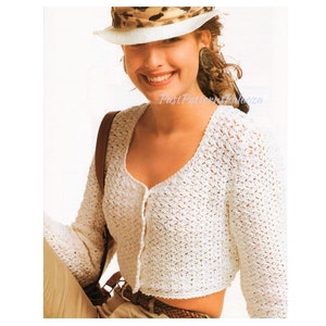 Vintage Crochet Pattern Womens Lacy Summer Cardigan Crop Sweater Top PDF Instant Digital Download DK