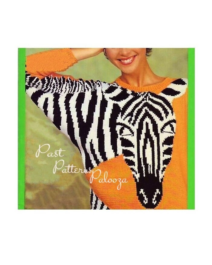 Vintage Knitting Pattern Womens Wild Stripes Zebra Sweater