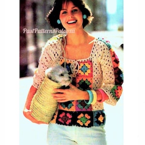 Vintage Crochet Pattern Womens Retro Granny Square Peasant Blouse Top PDF Instant Digital Download 2 Styles Hippie Boho Chic 1970s 10 Ply
