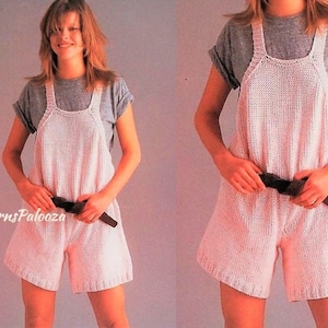 Vintage Knitting Pattern Womens Shortalls Overalls Summer Playsuit Cross-Over Back Straps PDF Instant Digital Download Retro 80s DK