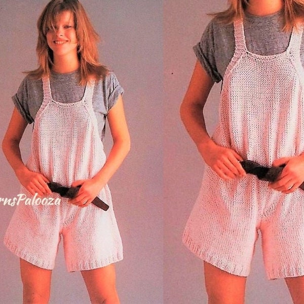 Vintage Knitting Pattern Womens Shortalls Overalls Summer Playsuit Cross-Over Back Straps PDF Instant Digital Download Retro 80s DK