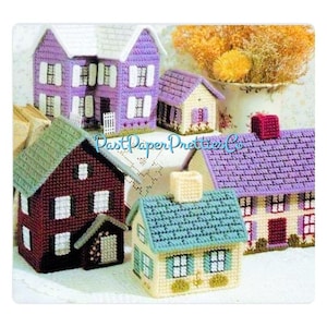 Vintage Plastic Canvas English Cottages Houses Patterns PDF Instant Digital Download 9 Designs Recipe Holders Potpourri Containers 7 Mesh