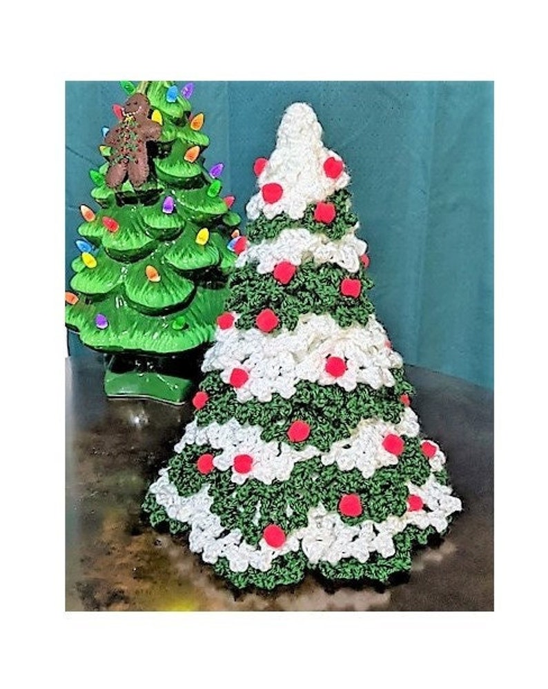 Vintage Crochet Pattern 12" Mini Snowy Christmas Tree PDF Instant Digital Download Crocheted Holiday Decor Amigurumi Centerpiece B2 image 2