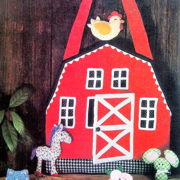 Vintage Sewing Pattern Farmyard Animals and Barn Tote Bag Cotton Prints Fabric Toys PDF Instant Digital Download Sewn Soft Scraps Playset