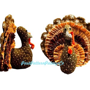 Vintage Sewing Pattern 10&quot; Fabric Thanksgiving Turkey PDF Instant Digital Download Calico Gingham Cotton Soft Toy Centerpiece Burlap Wreath