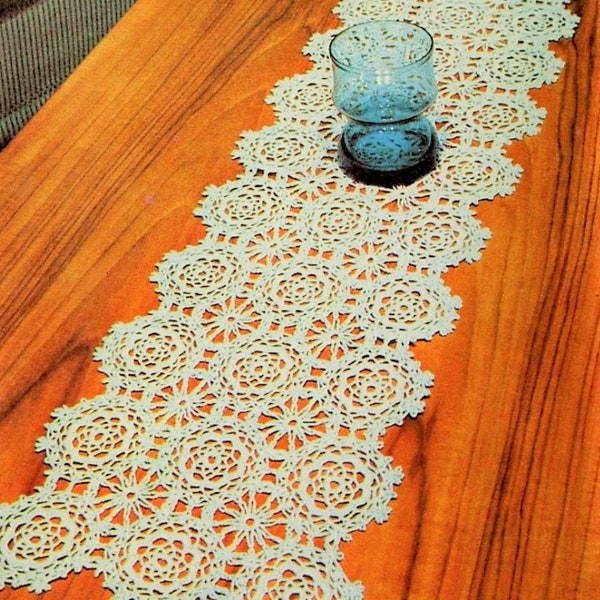 Vintage Crochet Pattern Classic Doily Motif Table Runner Centerpiece PDF Instant Digital Download Merc Cotton Thread No. 20 9x30