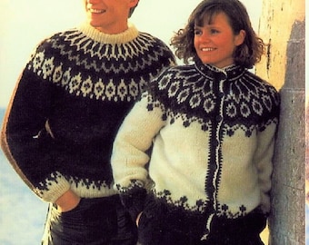 Vintage Knitting Pattern Nordic Icelandic Knit Wool Sweaters Pullover & Cardigan PDF Instant Digital Download Womens Mens Fair Isle Fairisle