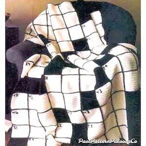 Vintage Crochet Pattern Crossword Puzzle Afghan PDF Instant Digital Download Fun Puzzle Lovers Throw Blanket Square Motifs Easy Beginners