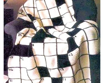 Vintage Crochet Pattern Crossword Puzzle Afghan PDF Instant Digital Download Fun Puzzle Lovers Throw Blanket Square Motifs Easy Beginners