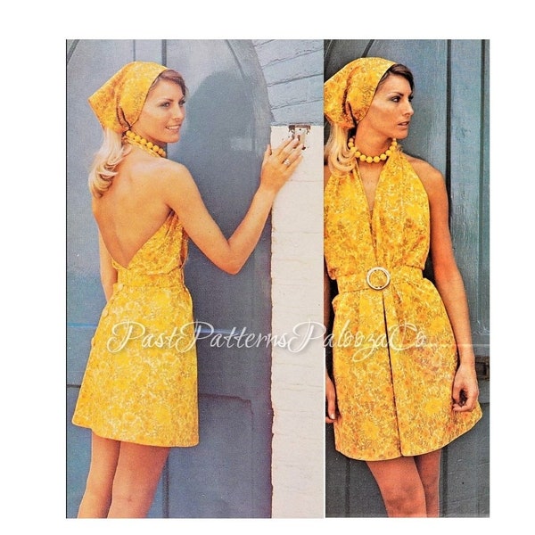 Vintage Sewing Pattern Womens Swingaround Sundress Halter Dress Kerchief Belt PDF Instant Digital Download Groovy Boho Summer Sun Dress