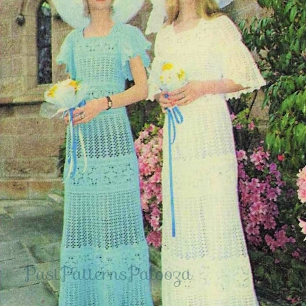 Vintage Crochet Pattern Lacy Tiered Wedding Dress and Bridesmaid Dress PDF Instant Digital Download 4 Ply Cotton 1977