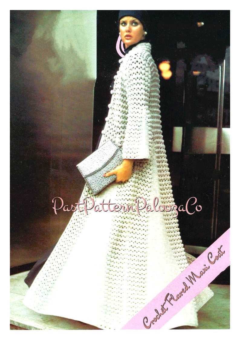Vintage Crochet Pattern Womens Flared Dressy Maxi Evening Coat or Dressing Robe PDF Instant Digital Download Wedding House Gown